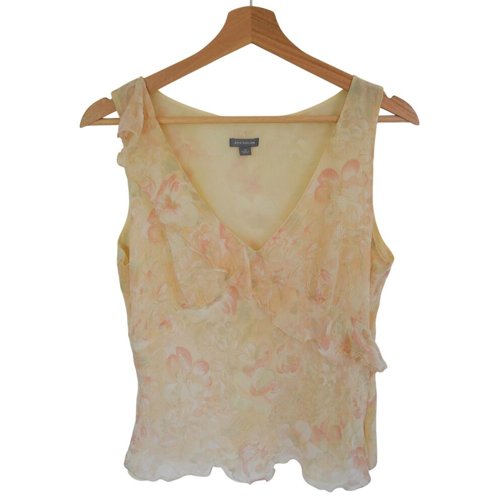 Y2K Sheer Silk Tank Pastel Ruffle Size 10